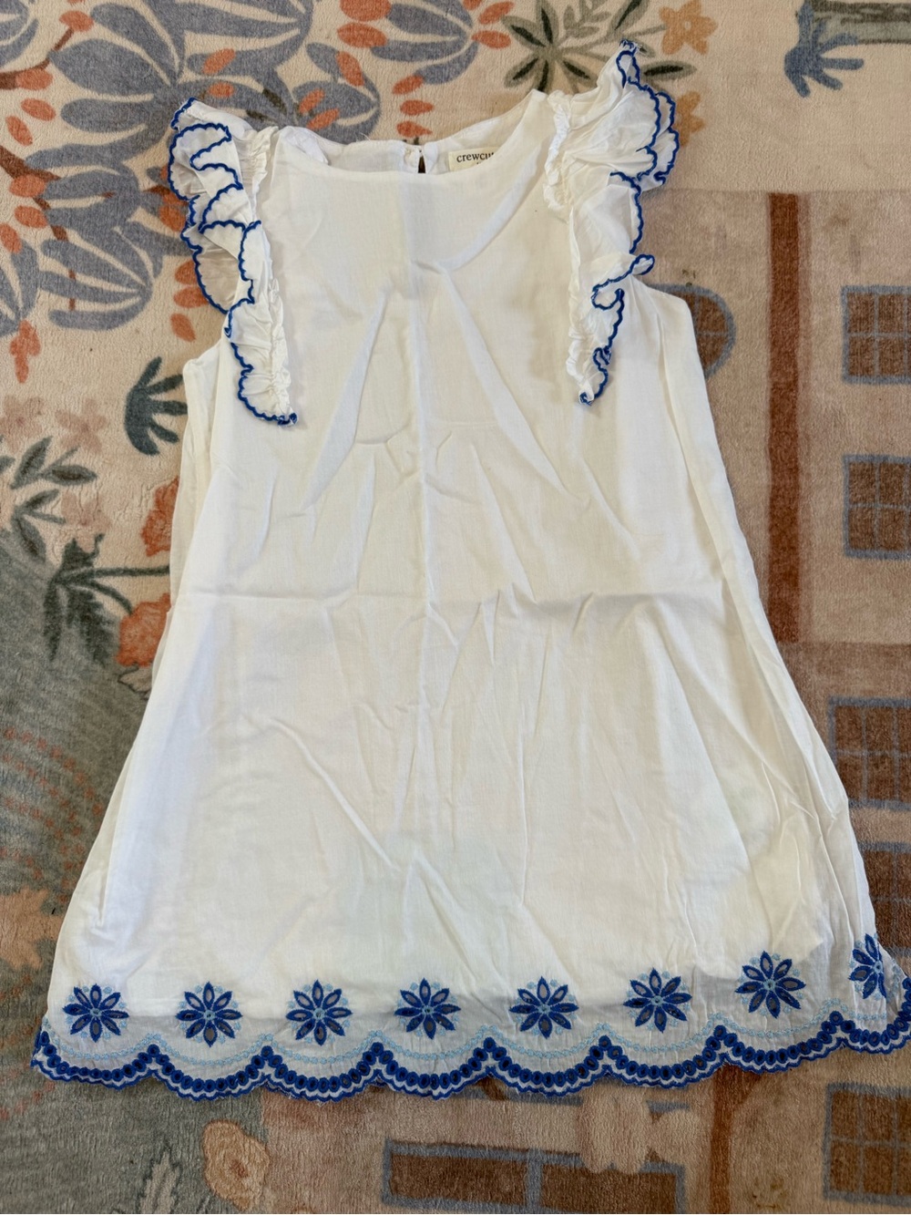 J. Crew White Dress with Blue Embroidery
